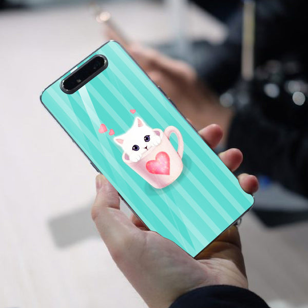 Cute Teddy Bear Tempered Glass Phone Case for Samsung Galaxy A80