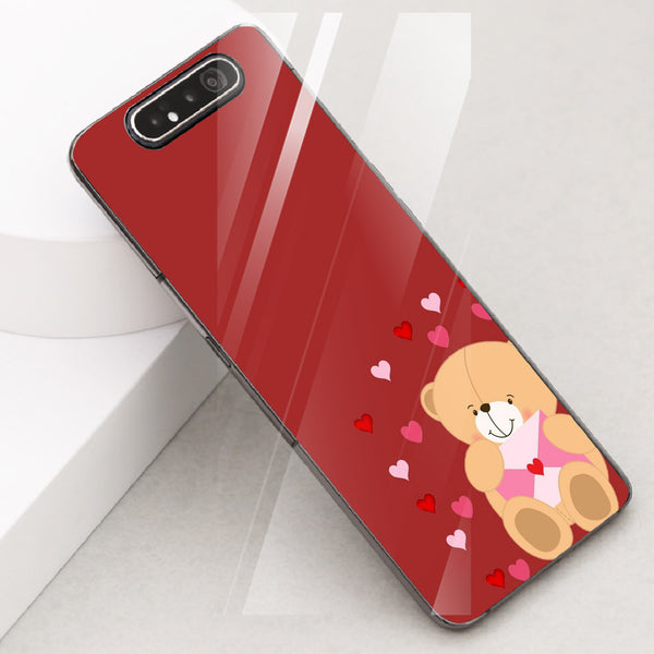 Cute Teddy Bear Tempered Glass Phone Case for Samsung Galaxy A80