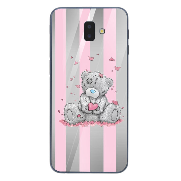 Cute Teddy Bear Tempered Glass Phone Case for Samsung Galaxy J6 Plus