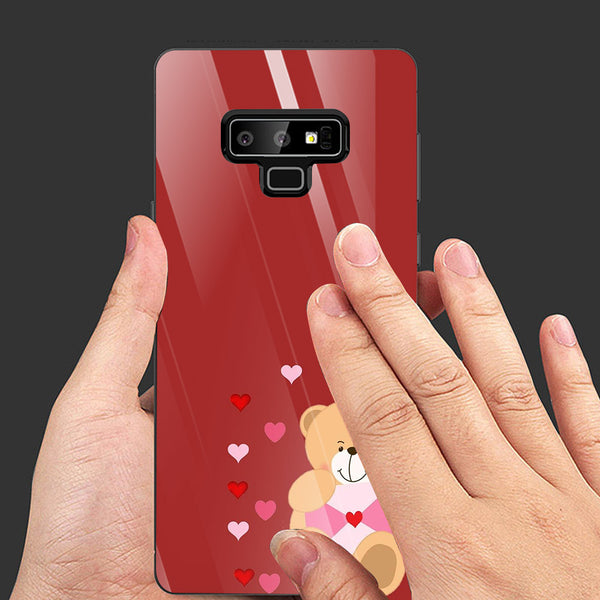 Cute Teddy Bear Tempered Glass Phone Case for Samsung Galaxy Note 9