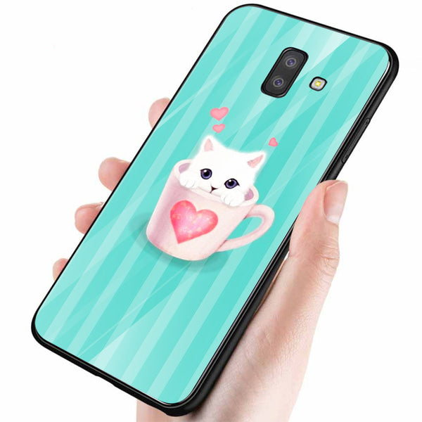 Cute Teddy Bear Tempered Glass Phone Case for Samsung Galaxy J6 Plus