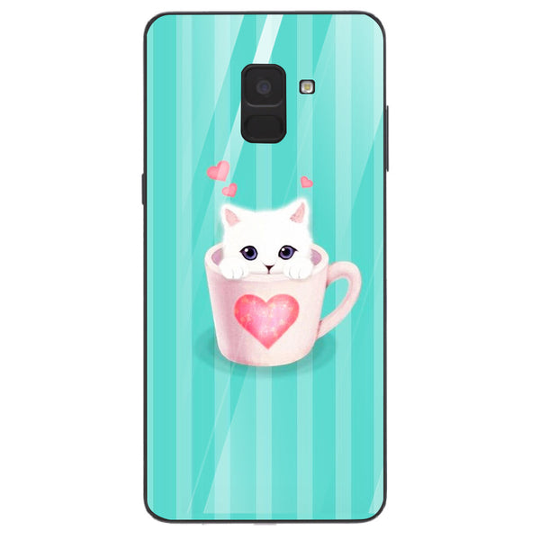 Cute Teddy Bear Tempered Glass Phone Case for Samsung Galaxy A8 Plus