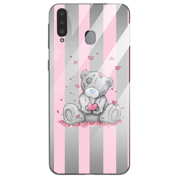Cute Teddy Bear Tempered Glass Phone Case for Samsung