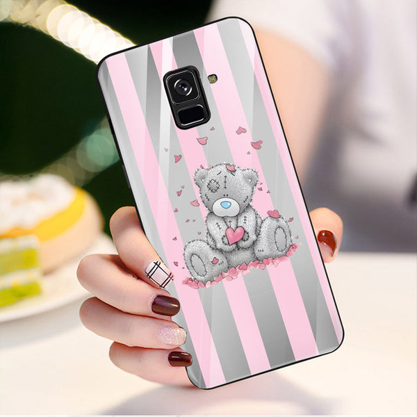 Cute Teddy Bear Tempered Glass Phone Case for Samsung Galaxy A8 Plus