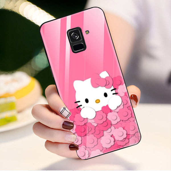 Cute Teddy Bear Tempered Glass Phone Case for Samsung Galaxy A8 Plus
