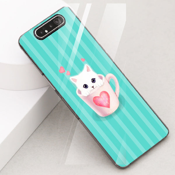 Cute Teddy Bear Tempered Glass Phone Case for Samsung Galaxy A80