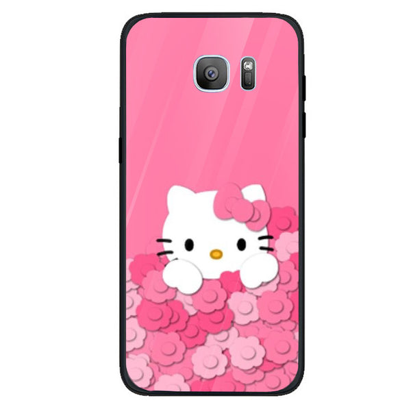 Cute Teddy Bear Tempered Glass Phone Case for Samsung Galaxy S7 Edge