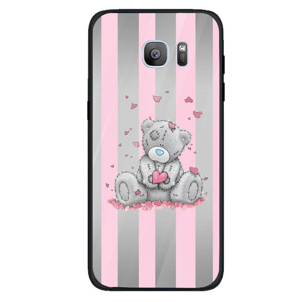 Cute Teddy Bear Tempered Glass Phone Case for Samsung Galaxy S7 Edge