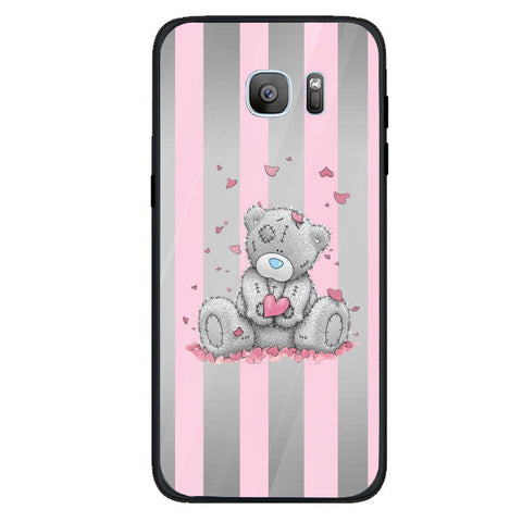 Cute Teddy Bear Tempered Glass Phone Case for Samsung Galaxy S7 Edge