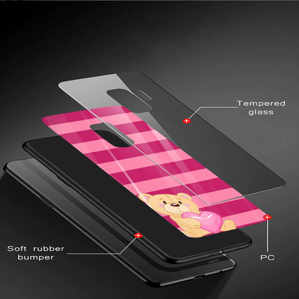 Cute Teddy Bear Tempered Glass Phone Case for Samsung Galaxy S9 Plus