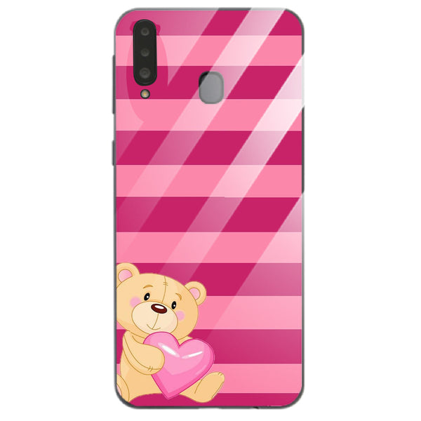Cute Teddy Bear Tempered Glass Phone Case for Samsung