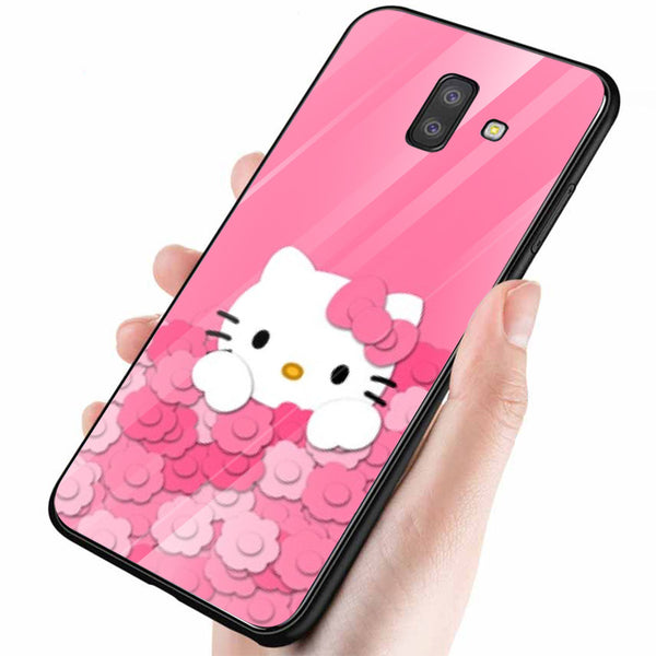 Cute Teddy Bear Tempered Glass Phone Case for Samsung Galaxy J6 Plus