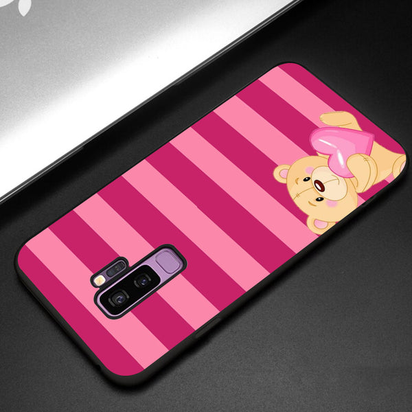 Cute Teddy Bear Tempered Glass Phone Case for Samsung Galaxy S9 Plus
