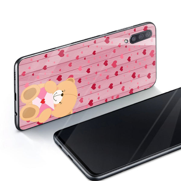 Cute Teddy Bear Tempered Glass Phone Case for Samsung Galaxy A70