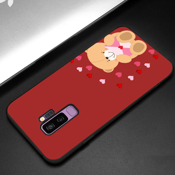 Cute Teddy Bear Tempered Glass Phone Case for Samsung Galaxy S9 Plus