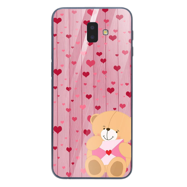 Cute Teddy Bear Tempered Glass Phone Case for Samsung Galaxy J6 Plus