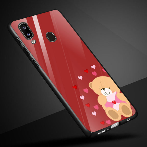 Cute Teddy Bear Tempered Glass Phone Case for Samsung Galaxy A30