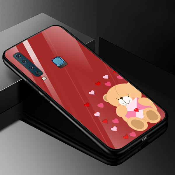 Cute Teddy Bear Tempered Glass Phone Case for Samsung Galaxy A9 2018