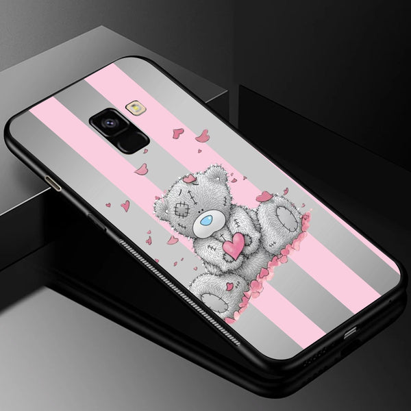 Cute Teddy Bear Tempered Glass Phone Case for Samsung Galaxy A8 Plus
