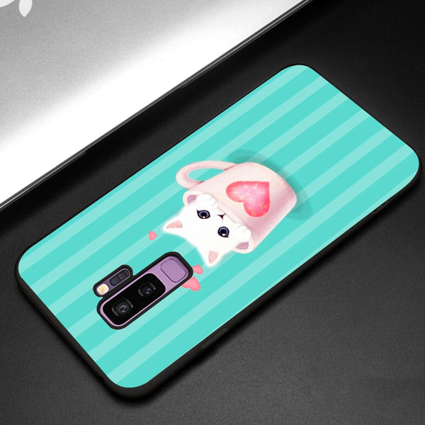 Cute Teddy Bear Tempered Glass Phone Case for Samsung Galaxy S9 Plus