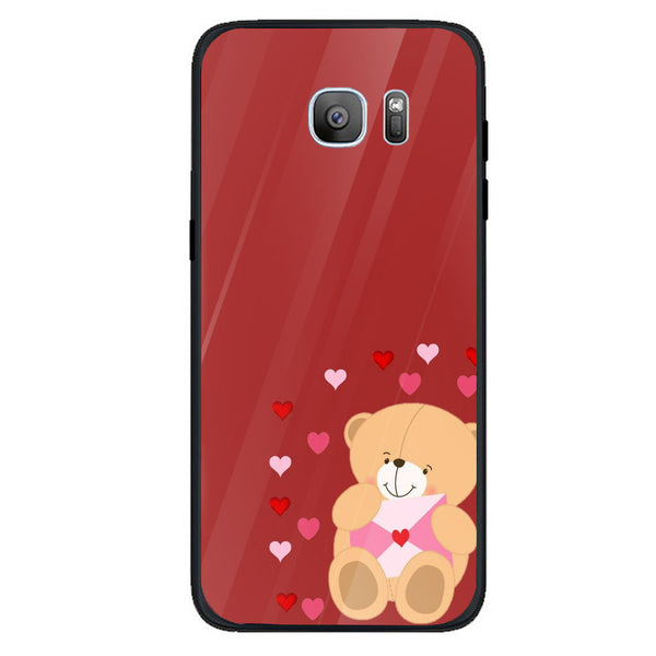 Cute Teddy Bear Tempered Glass Phone Case for Samsung Galaxy S7