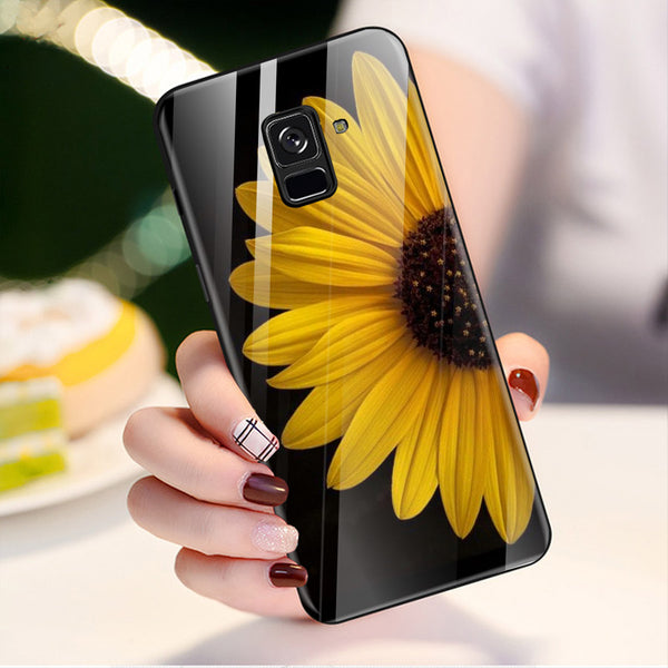 Beautiful Flowers Tempered Glass Phone Case for Samsung Galaxy A8 Plus