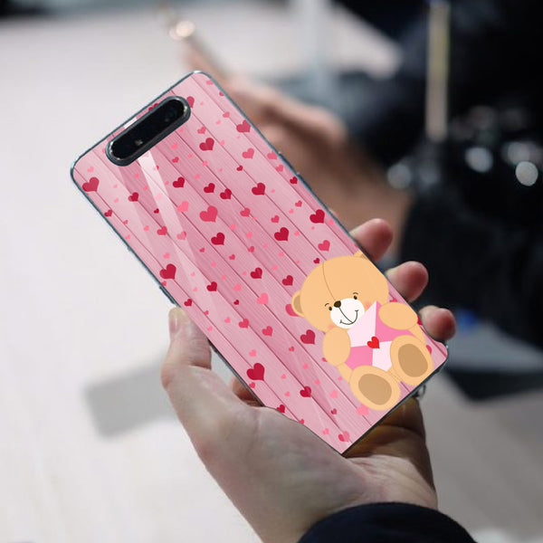 Cute Teddy Bear Tempered Glass Phone Case for Samsung Galaxy A80