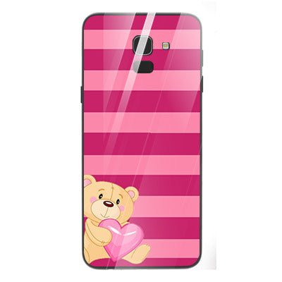 Cute Teddy Bear Tempered Glass Phone Case for Samsung Galaxy J6 2018