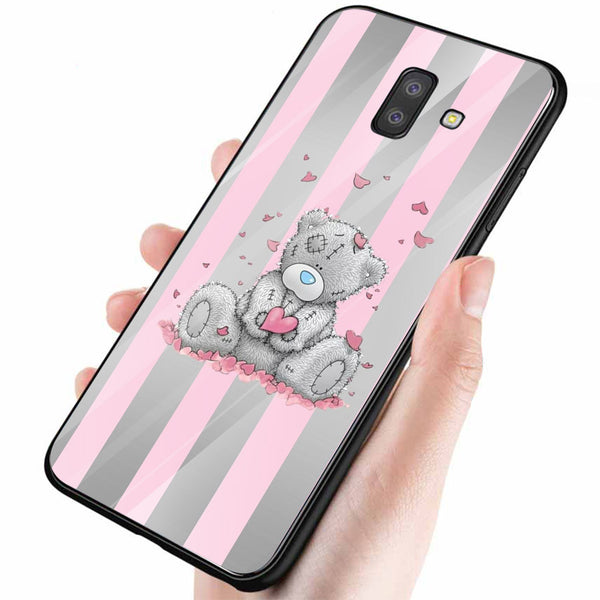 Cute Teddy Bear Tempered Glass Phone Case for Samsung Galaxy J6 Plus