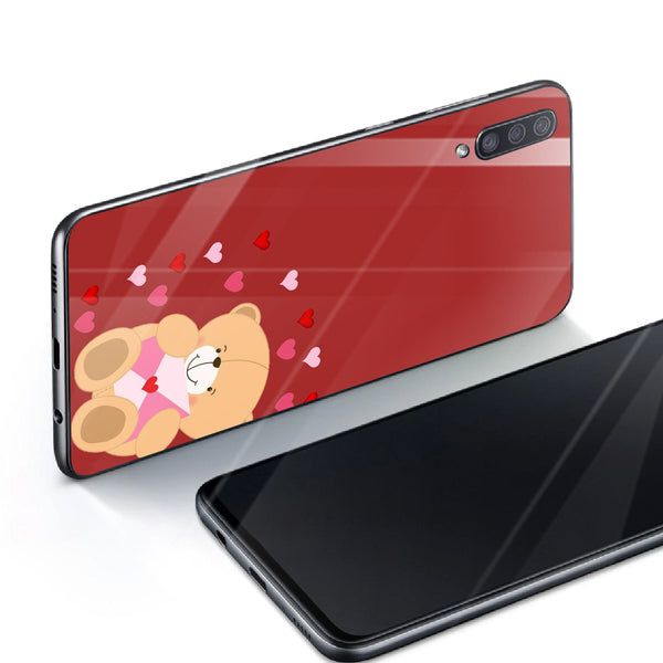 Cute Teddy Bear Tempered Glass Phone Case for Samsung Galaxy A70