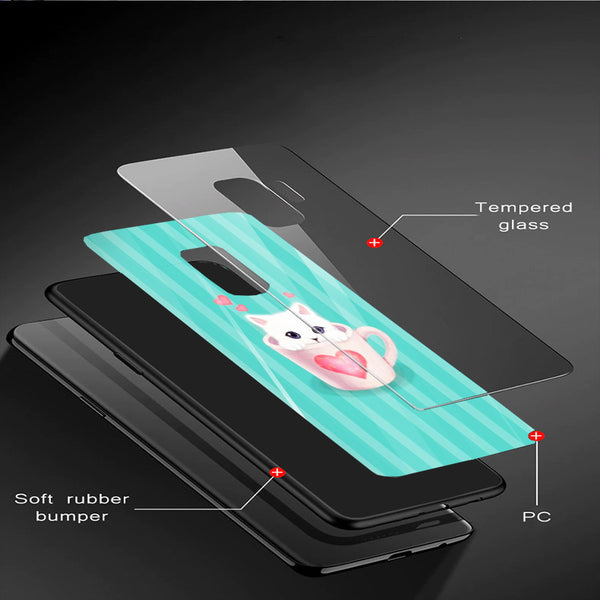 Cute Teddy Bear Tempered Glass Phone Case for Samsung Galaxy S9 Plus