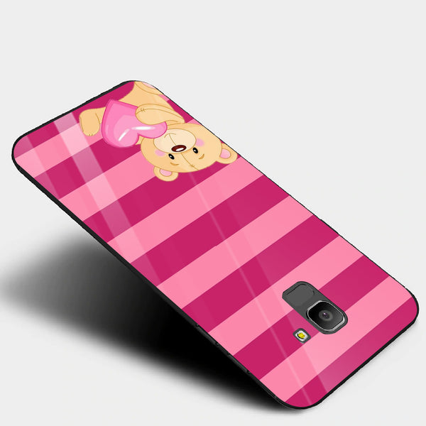 Cute Teddy Bear Tempered Glass Phone Case for Samsung Galaxy J6 2018