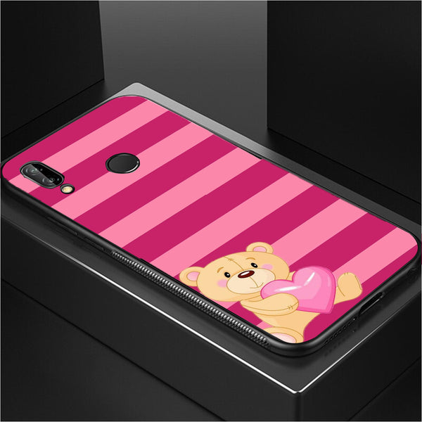 Cute Teddy Bear Tempered Glass Phone Case for Samsung Galaxy A40