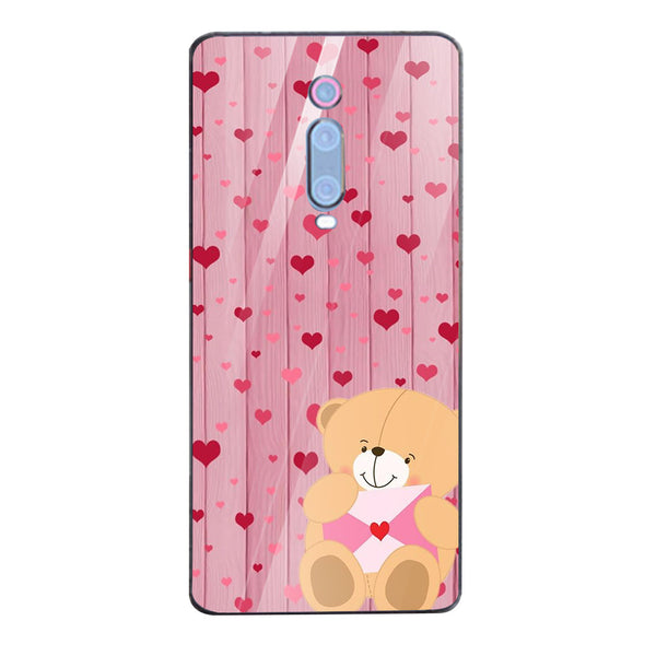 Cute Teddy Bear Tempered Glass Phone Case for Xiaomi Redmi K20