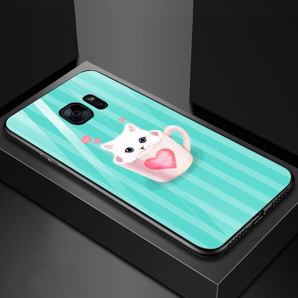 Cute Teddy Bear Tempered Glass Phone Case for Samsung Galaxy S7 Edge