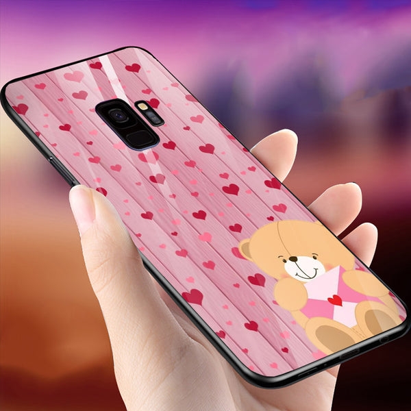Cute Teddy Bear Tempered Glass Phone Case for Samsung Galaxy S9