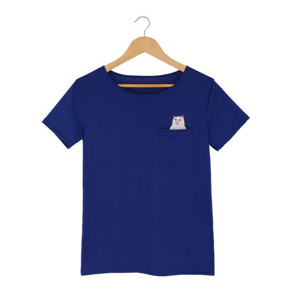 2017 New Summer Pocket Harajuku Cat Lovers Women T-Shirt