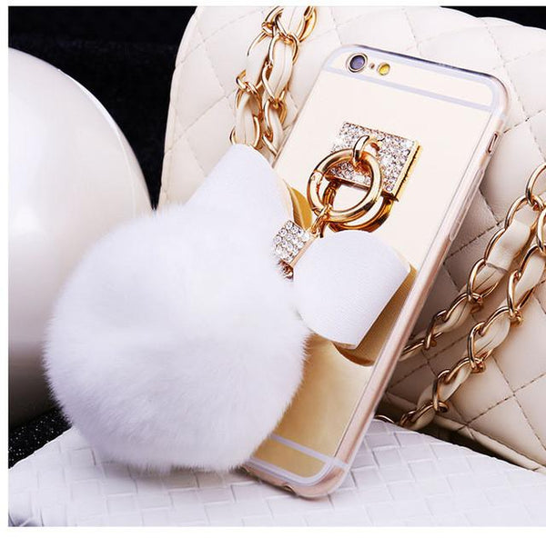 Handmade Luxury Rhinestone Bowknot Fur Ball Mirror