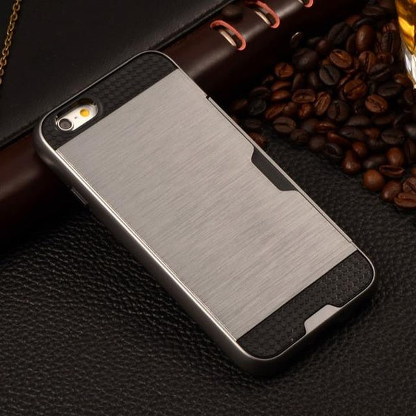 Metalic Silicon Plastic Coque With Card Holder Slot iPhone Case